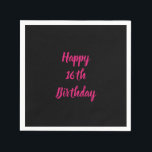 Happy 16th Birthday Pink Black Custom Colour 2023 Napkin<br><div class="desc">Designed with text template for "Happy 16th Birthday" message which you can customise! You may also change the background colour as you like.</div>