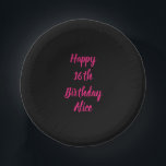 Happy 16th Birthday Pink Black Custom Colour Name  Paper Plate<br><div class="desc">Designed with text template for "Happy 16th Birthday" message and name which you can customise! You may also change the background colour as you like.</div>