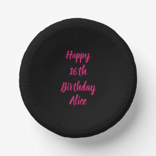 Happy 16th Birthday Pink Black Custom Colour Name Paper Plate