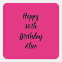 Happy 16th Birthday Pink Black Custom Name Girly C