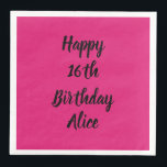 Happy 16th Birthday Pink Black Custom Name Girly Napkin<br><div class="desc">Designed with text template for "Happy 16th Birthday" message and name which you can customise! You may also change the background colour as you like.</div>