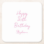 Happy 16th Birthday Pink White Sixteenth 2024 Square Paper Coaster<br><div class="desc">Designed with text template for "Happy 16th Birthday" message and name which you can customise! You may also change the background colour as you like.</div>