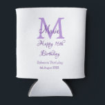 Happy 16th Birthday purple add name monogram moder Can Cooler<br><div class="desc">beautiful design</div>