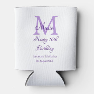 Happy 16th Birthday purple add name monogram moder Can Cooler