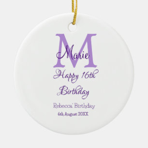 Happy 16th Birthday purple add name monogram moder Ceramic Ornament