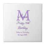 Happy 16th Birthday purple add name monogram moder Ceramic Tile<br><div class="desc">beautiful design</div>