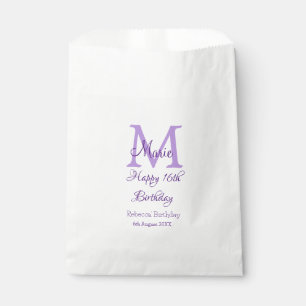 Happy 16th Birthday purple add name monogram moder Favour Bag