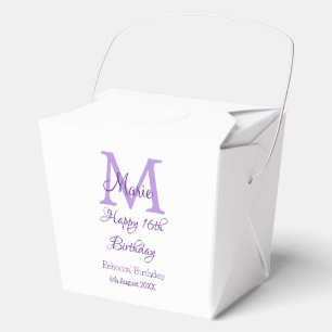 Happy 16th Birthday purple add name monogram moder Favour Box