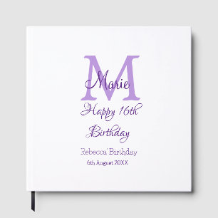 Happy 16th Birthday purple add name monogram moder Guest Book
