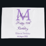 Happy 16th Birthday purple add name monogram moder Large Gift Bag<br><div class="desc">beautiful design</div>