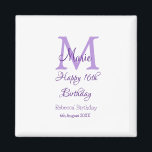 Happy 16th Birthday purple add name monogram moder Magnet<br><div class="desc">beautiful design</div>