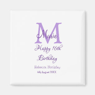 Happy 16th Birthday purple add name monogram moder Magnet