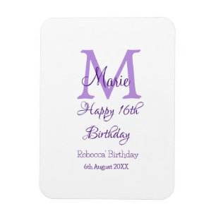 Happy 16th Birthday purple add name monogram moder Magnet