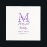 Happy 16th Birthday purple add name monogram moder Napkin<br><div class="desc">beautiful design</div>