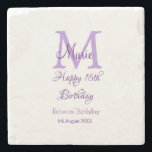 Happy 16th Birthday purple add name monogram moder Stone Coaster<br><div class="desc">beautiful design</div>