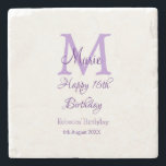 Happy 16th Birthday purple add name monogram moder Stone Coaster<br><div class="desc">beautiful design</div>