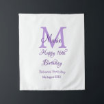 Happy 16th Birthday purple add name monogram moder Tapestry<br><div class="desc">beautiful design</div>