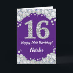 Happy 16th Birthday Purple and Silver Glitter Card<br><div class="desc">Happy 16th Birthday Purple and Silver Glitter Card with personalised name. For further customisation,  please click the "Customise it" button and use our design tool to modify this template.</div>