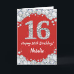 Happy 16th Birthday Red and Silver Glitter Card<br><div class="desc">Happy 16th Birthday Red and Silver Glitter Card with personalised name. For further customisation,  please click the "Customise it" button and use our design tool to modify this template.</div>