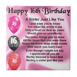 Happy 16th Birthday - sister poem Ceramic Tile