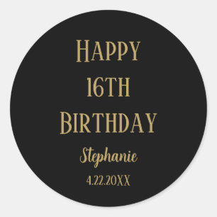 Happy 16th Birthday Sixteen Gold Black Custom Age Classic Round Sticker
