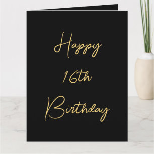 Happy 16th Birthday Sixteen Gold Black Custom Cute Card