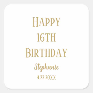 Happy 16th Birthday Sixteen Gold Custom Age Name Square Sticker
