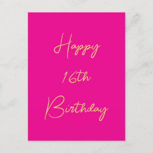 Happy 16th Birthday Sixteen Gold Hot Pink 2025 Postcard