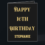Happy 16th Birthday Sixteenth Age Name Message Card<br><div class="desc">Designed with golden yellow text template for "Happy Sixteenth Birthday" message and custom name template which you may edit to customise and also custom colour background! There's also a custom happy birthday message at the inside page of the card which you may edit to personalise if you wish!</div>