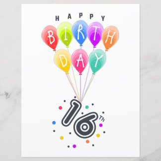 Happy 16th Birthday With Colourful Balloons