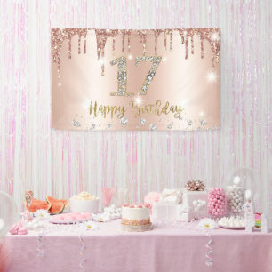 Happy 17th Birthday Decorations for Girl Rose Gold Banner