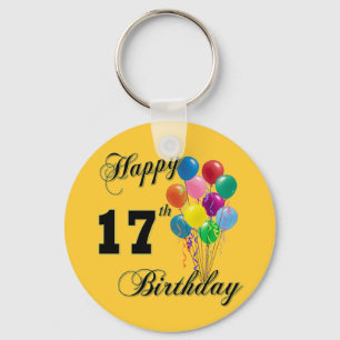 Happy 17th Birthday Design with Balloons Key Ring