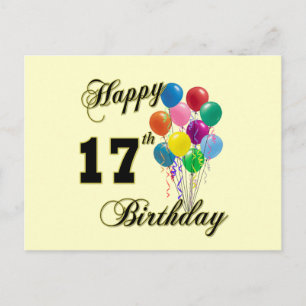 Happy 17th Birthday Design with Balloons Postcard