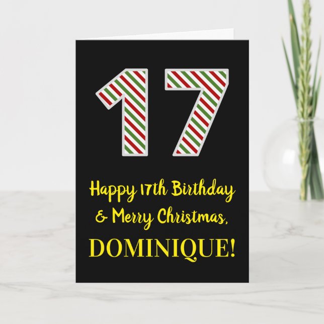 Happy 17th Birthday & Merry Christmas, Custom Name Card (Front)