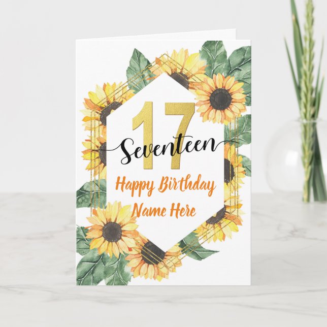 Happy 17th Birthday Sunflower Greeting Card (Front)