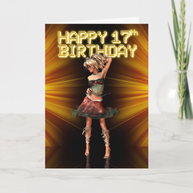 Happy 17th Birthday Teenager star on the stage dev Card (Front)