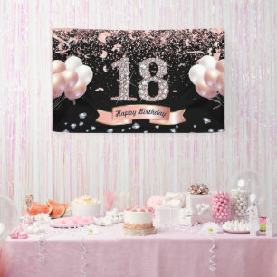 Happy 18th Birthday Banner Confetti Balloon Rose