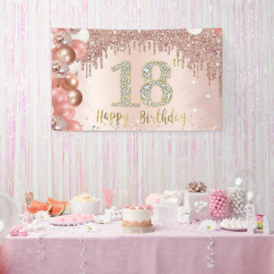Happy 18th Birthday Banner Confetti Balloon Rose