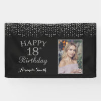 Happy 18th Birthday Banner. Silver Glitter Photo