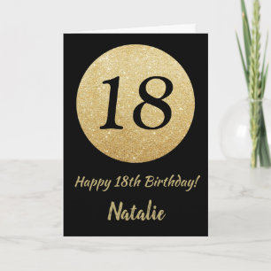 Happy 18th Birthday Black and Gold Glitter Card