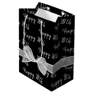 Happy 18th Birthday Bow On Black Medium Gift Bag