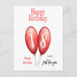 Happy 18th Birthday Card<br><div class="desc">Happy Birthday Card 18th ,   red balloons and birthday wishes.</div>