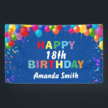 Happy 18th Birthday Colorful Balloons Blue Banner<br><div class="desc">Happy 18th Birthday Colorful Balloons Confetti Blue Banner. For further customization,  please click the "Customize it" button and use our design tool to modify this template.</div>