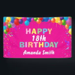 Happy 18th Birthday Colorful Balloons Hot Pink Banner<br><div class="desc">Happy 18th Birthday Colorful Balloons Confetti Hot Pink Banner. For further customization,  please click the "Customize it" button and use our design tool to modify this template.</div>