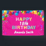 Happy 18th Birthday Colorful Balloons Hot Pink Banner<br><div class="desc">Happy 18th Birthday Colorful Balloons Confetti Hot Pink Banner. For further customization,  please click the "Customize it" button and use our design tool to modify this template.</div>