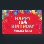 Happy 18th Birthday Colourful Balloons Red Banner<br><div class="desc">Happy 18th Birthday Colourful Balloons Confetti Red Banner. For further customisation,  please click the "Customise it" button and use our design tool to modify this template.</div>