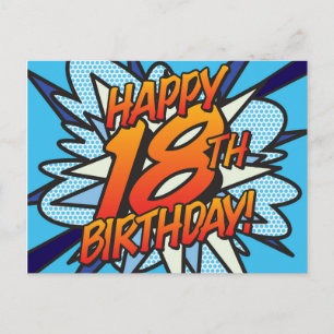 HAPPY 18TH BIRTHDAY Comic Book Pop Art blue Postcard