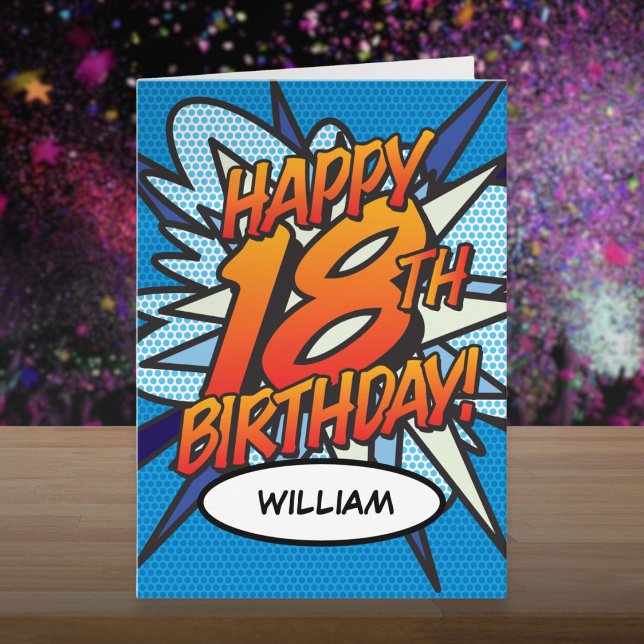 HAPPY 18TH BIRTHDAY Comic Book Pop Art Card (Fun HAPPY 18TH BIRTHDAY Comic Book Card)