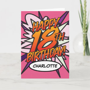 HAPPY 18TH BIRTHDAY Comic Book Pop Art Pink Card