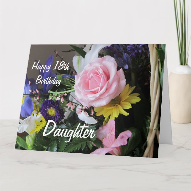 Happy 18th Birthday Daughter-Pink Rose Bouquet Card (Front)